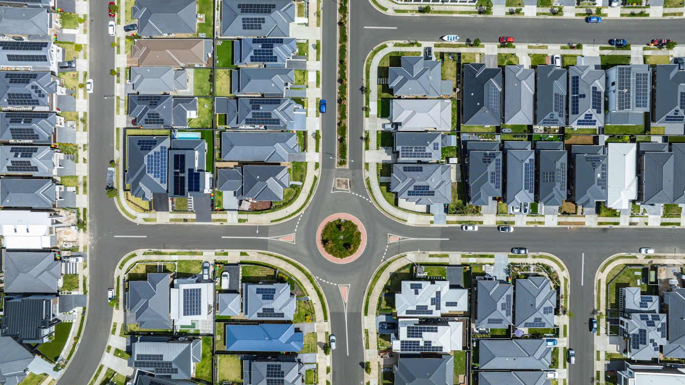 Aerial view of a planned residential community